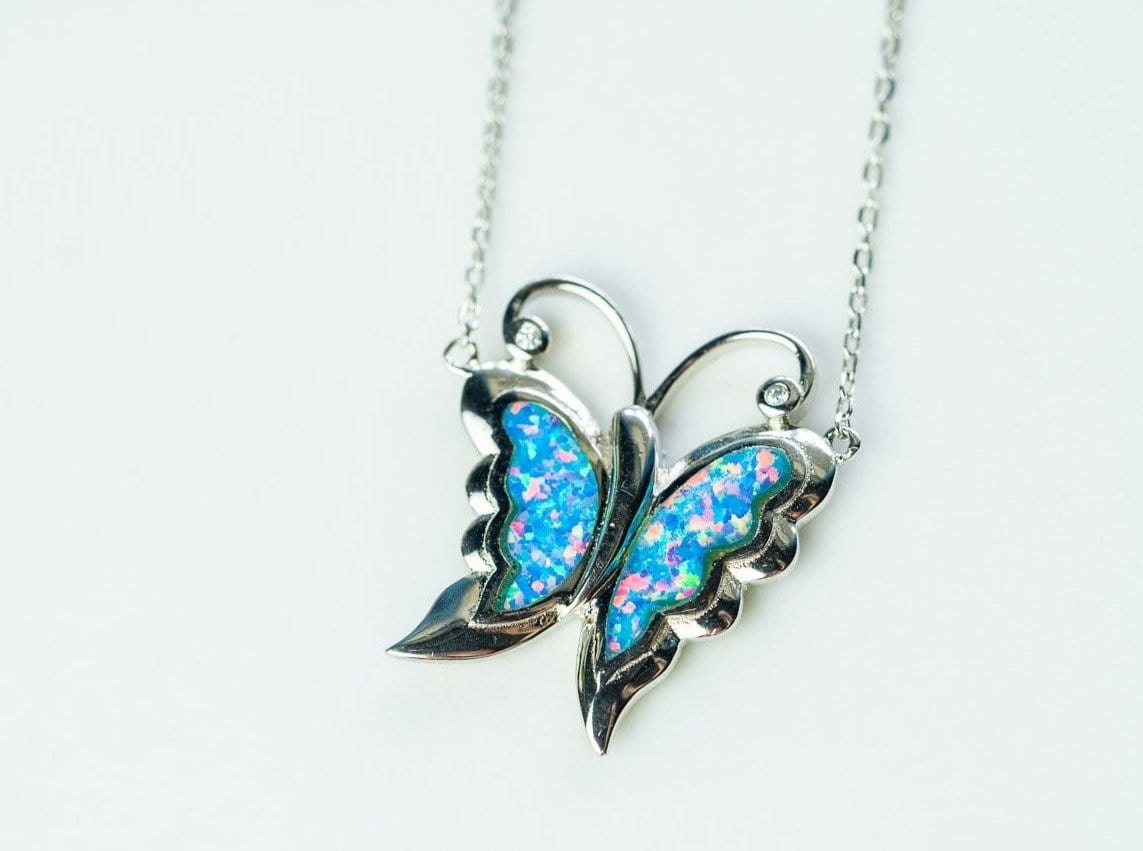 Sterling Silver Blue Lavender Butterfly Necklace - Jewelry