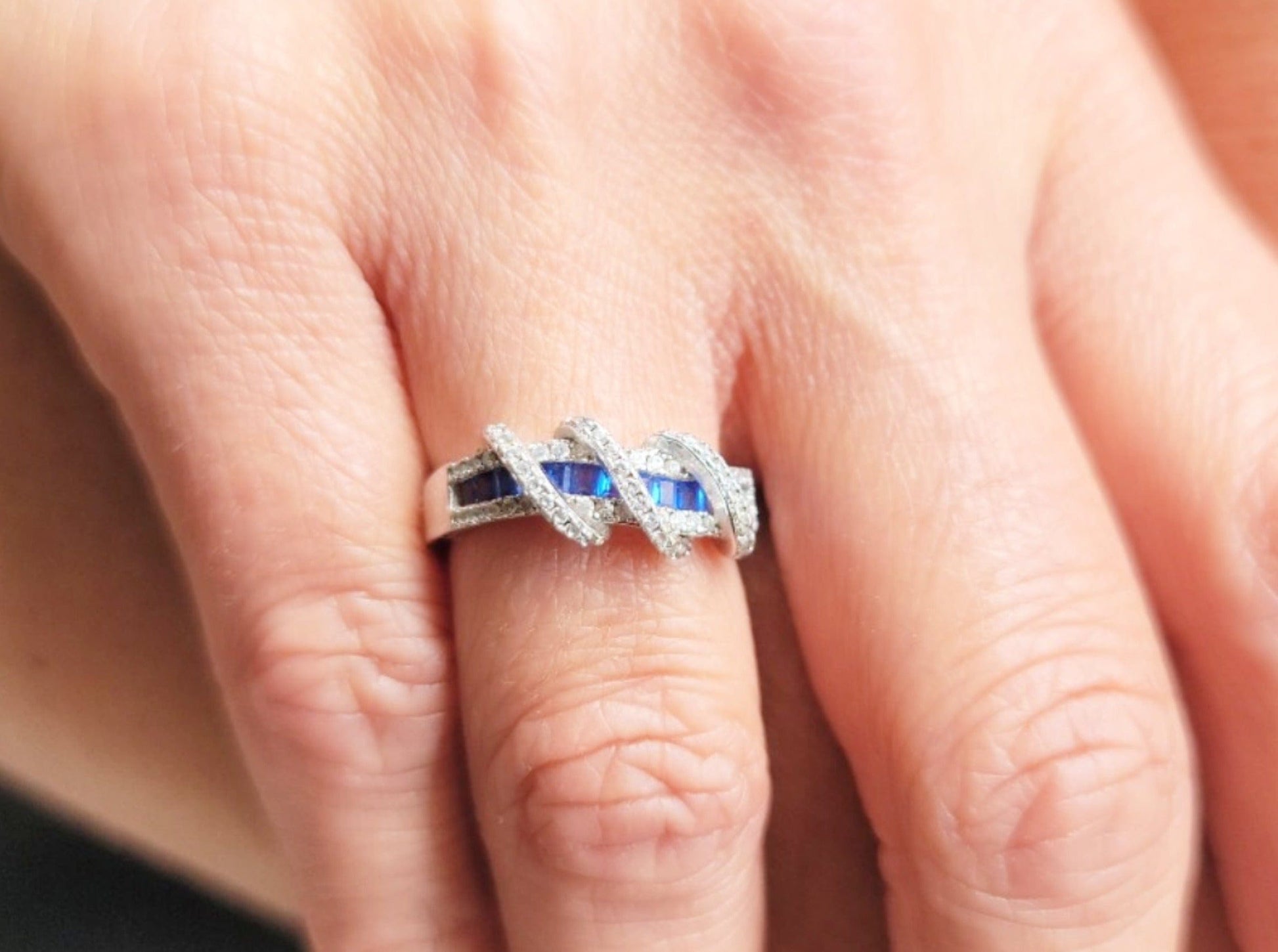 Sterling Silver Blue Line Cubic Zirconia Ring - Jewelry