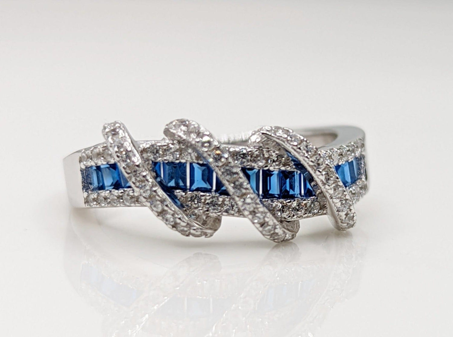 Sterling Silver Blue Line Sapphire Cubic Zirconia Ring for Police Wife Gift