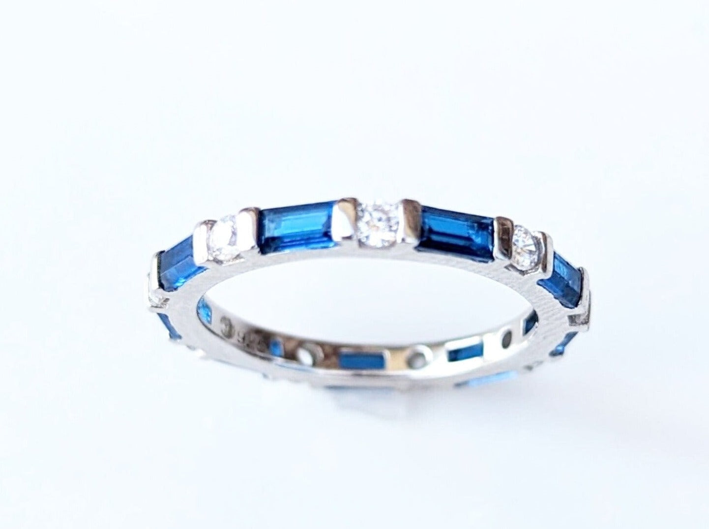 Sterling Silver Blue Sapphire/White CZ Eternity Ring