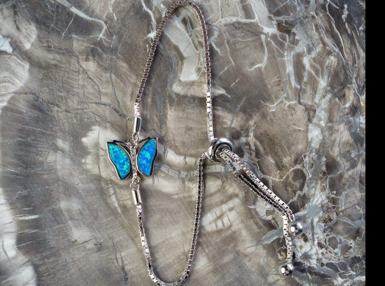 Sterling Silver Clear Cubic Zirconia and Blue Opal Butterfly