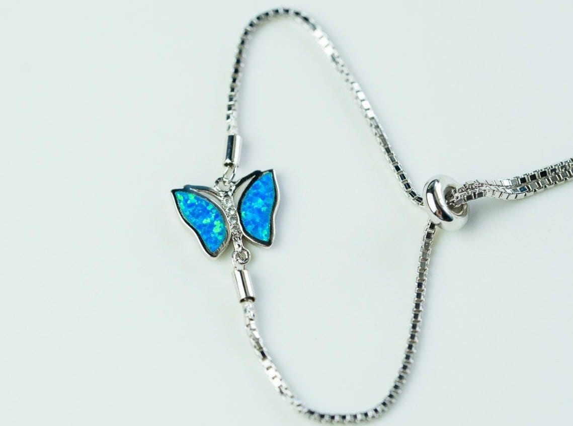 Sterling Silver Clear Cubic Zirconia and Blue Opal Butterfly