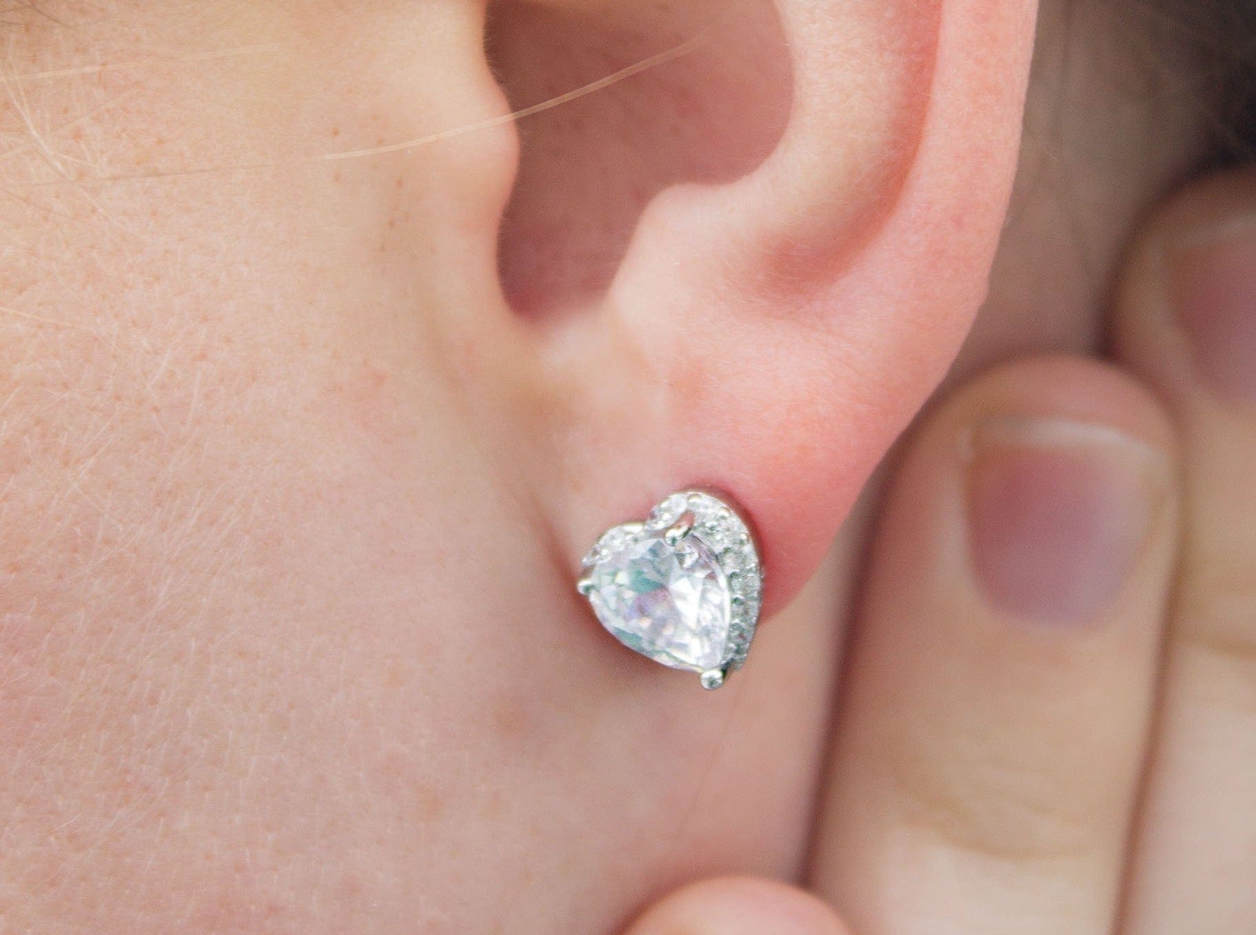 Sterling Silver Clear Heart Cubic Zirconia Earrings -
