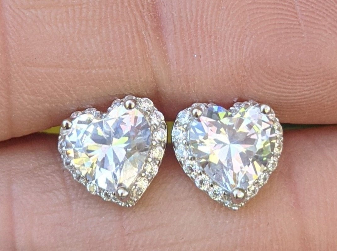 Sterling Silver Clear Heart Cubic Zirconia Earrings -