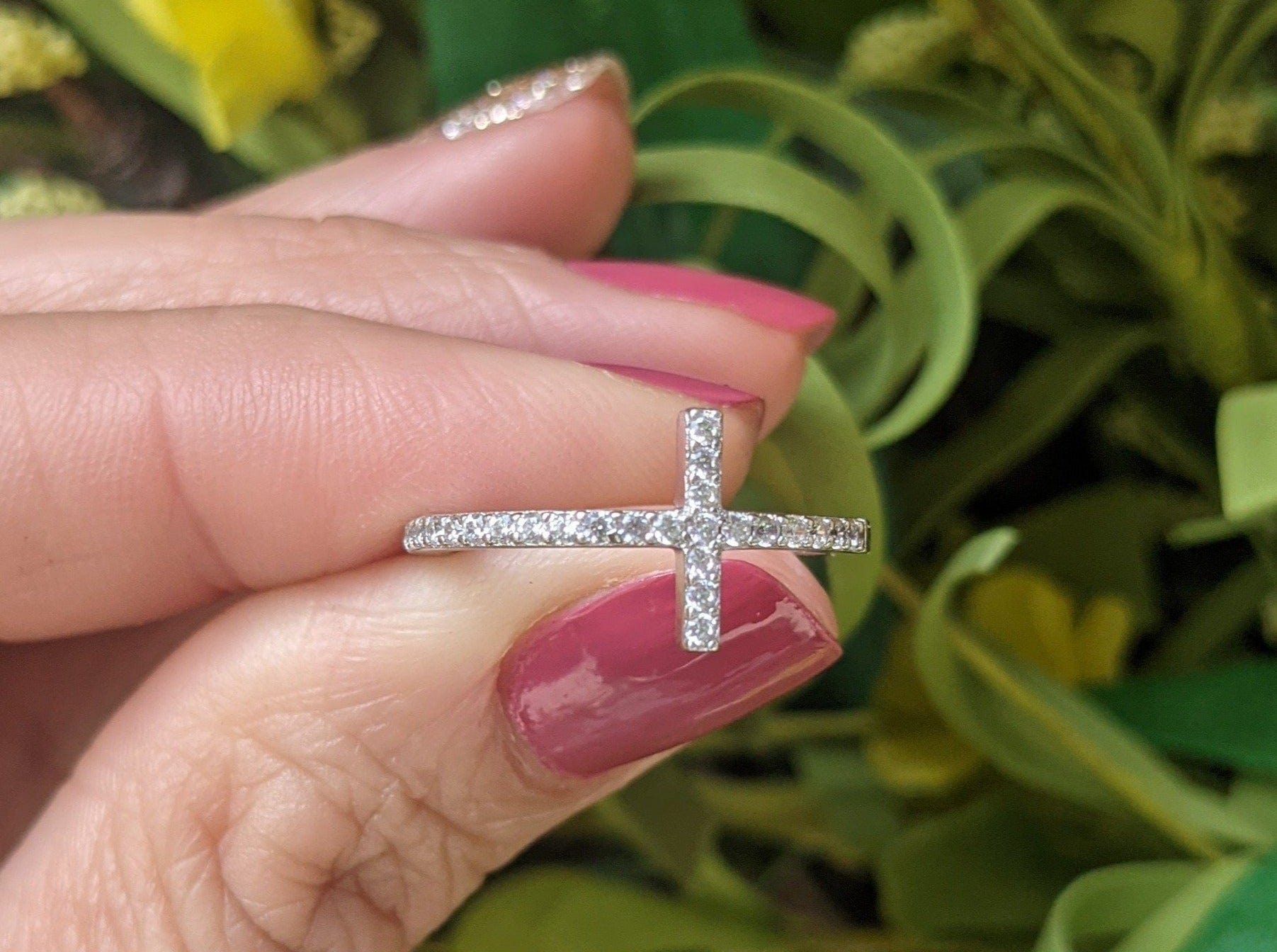 Sterling Silver Cubic Zirconia Cross Ring - Jewelry
