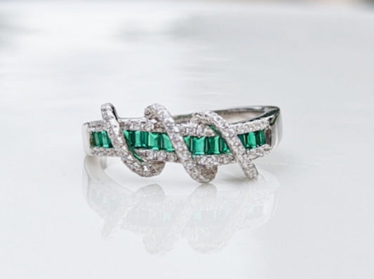 Sterling Silver Green Line Cubic Zirconia Ring - Jewelry