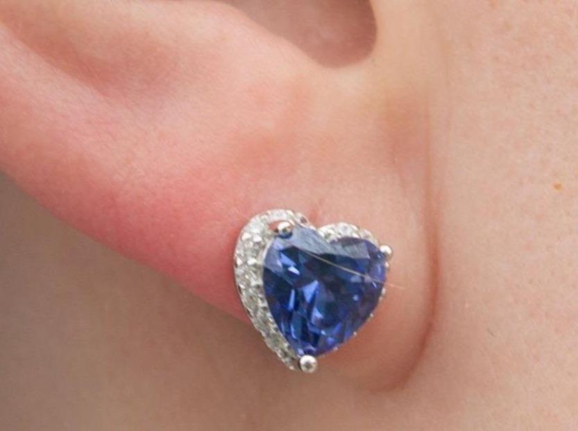 Sterling Silver Heart Shape Cubic Zirconia Earrings -