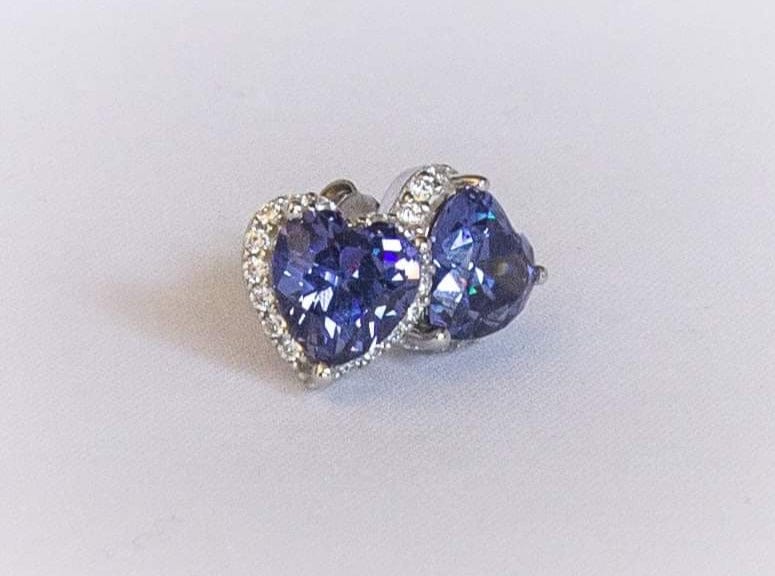 Sterling Silver Heart Shape Cubic Zirconia Earrings -