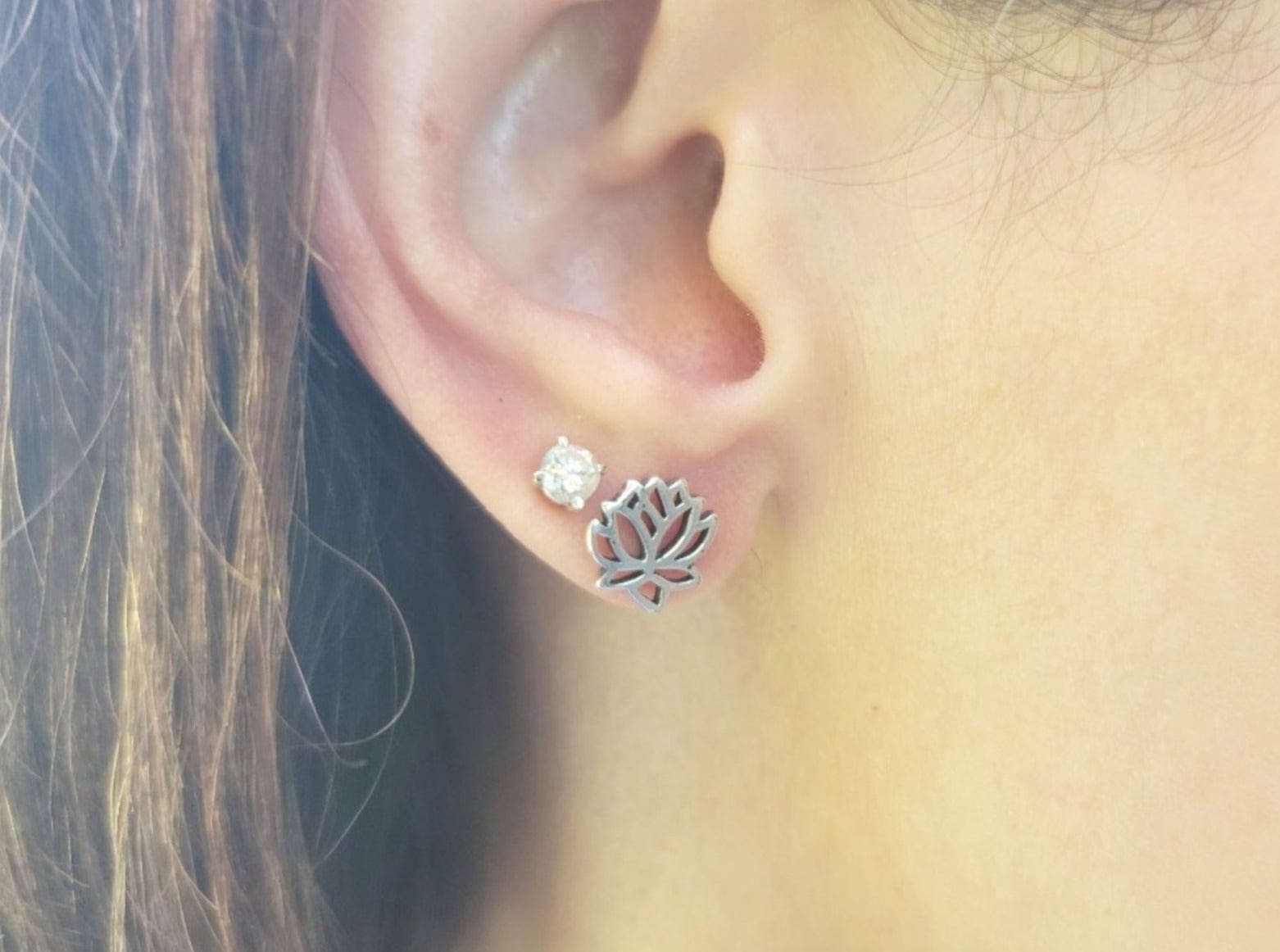 Sterling Silver Lotus Flower Stud Earrings - Jewelry