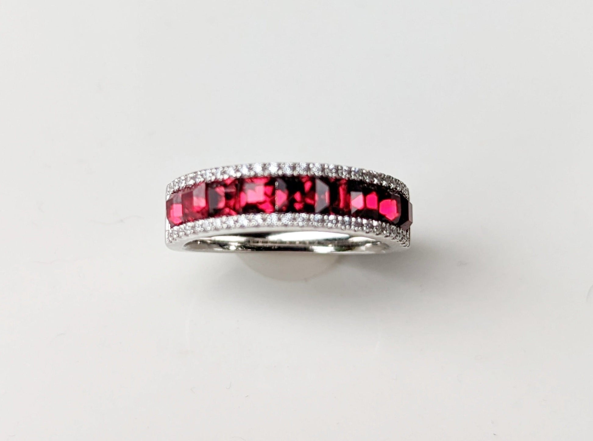 Sterling Silver Red Line Cubic Zirconia Ring - Jewelry