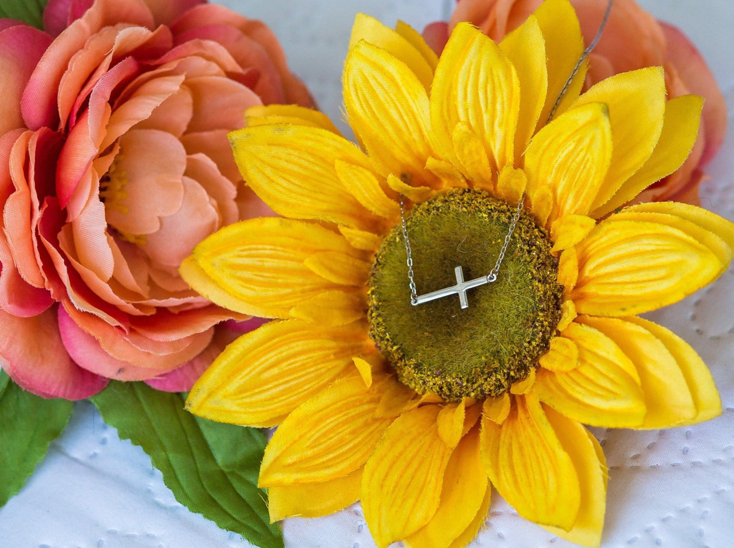 Sterling Silver Sideways Cross Necklace - Jewelry