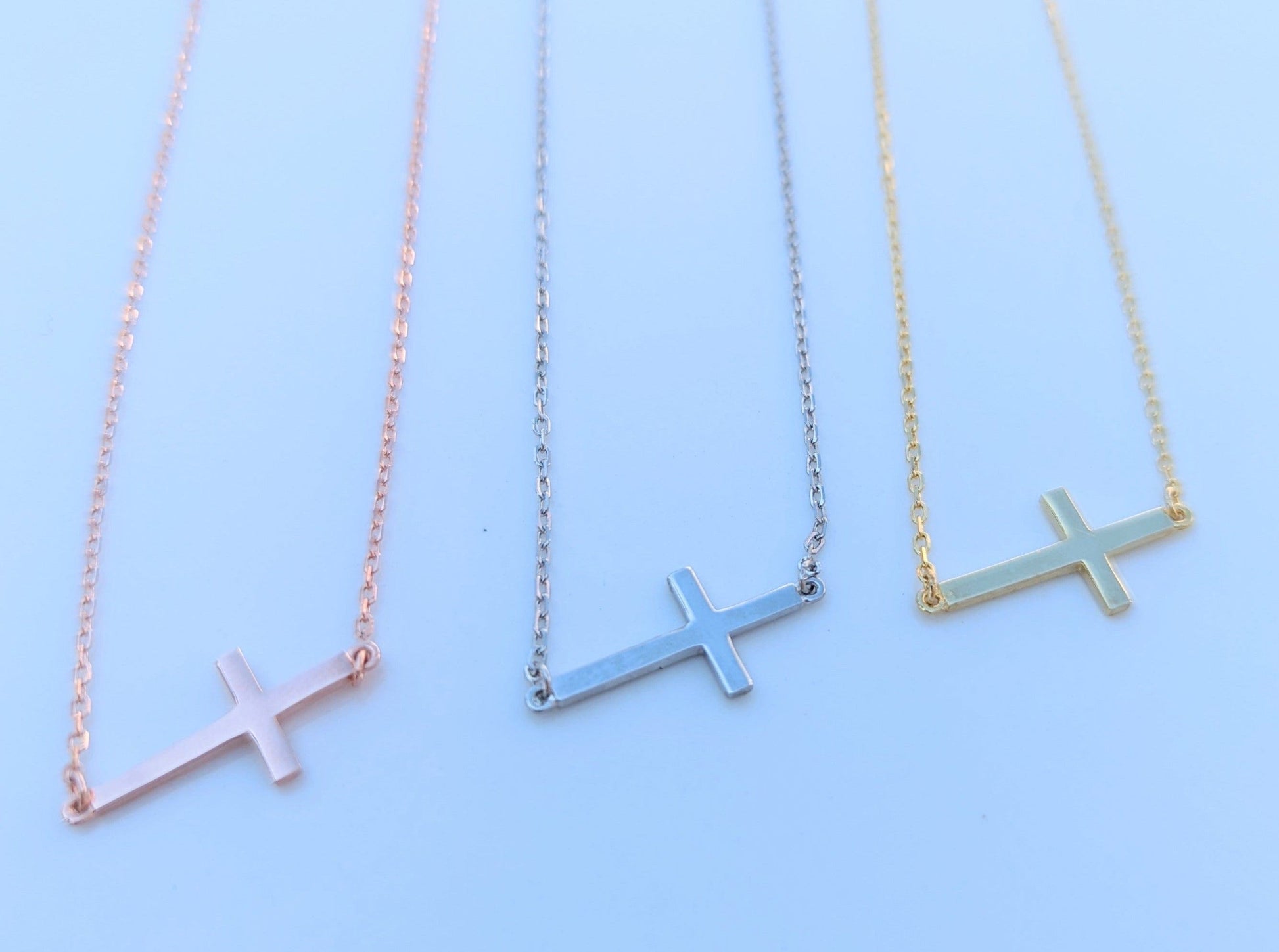 Sterling Silver Sideways Cross Necklace - Jewelry