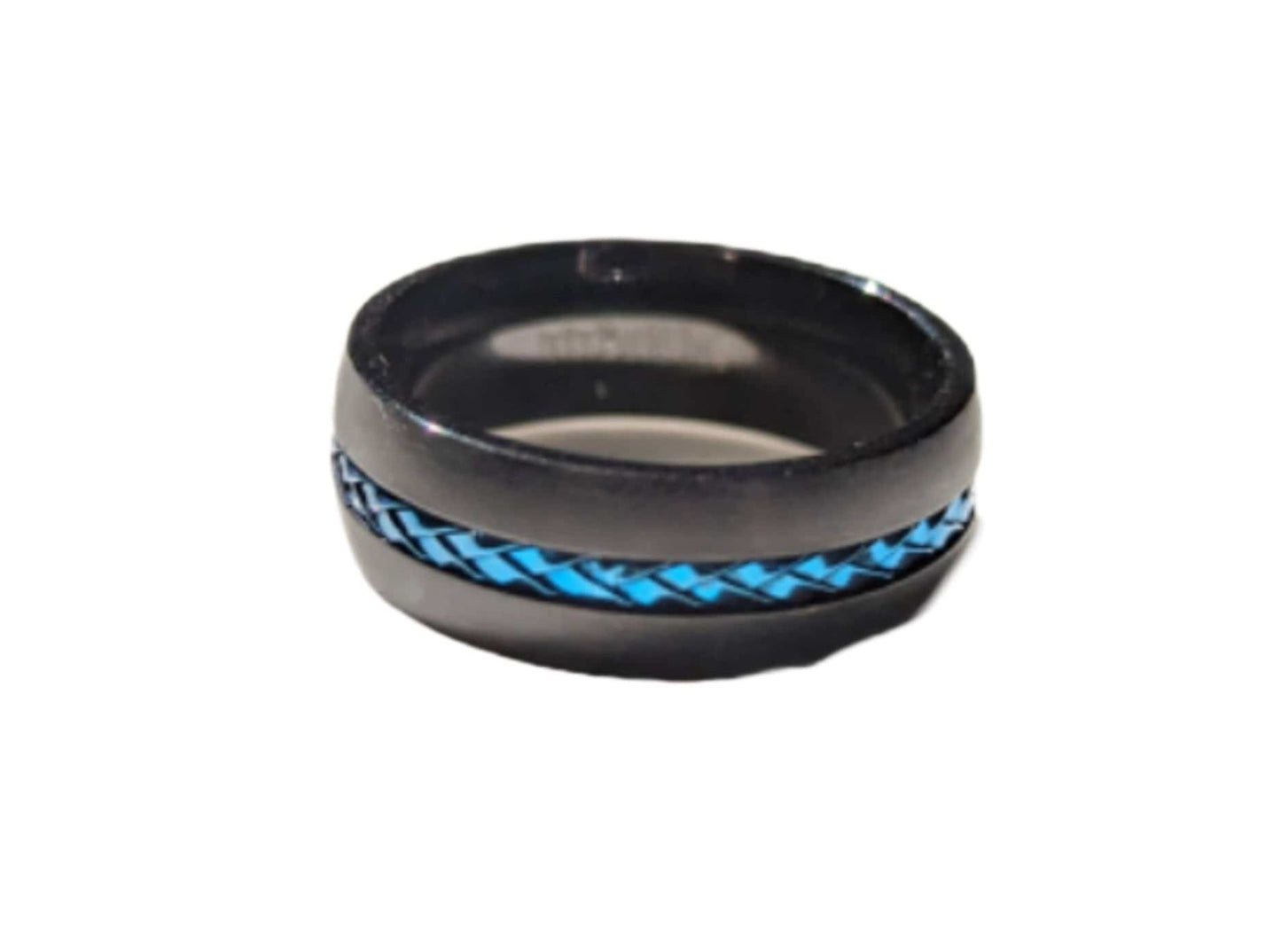 Titanium Black with Blue Steel Cable Band Ring - Men’s