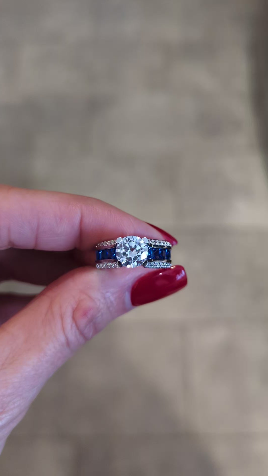 Sterling Silver Round & Princess Cut Clear & Blue Spinel CZ